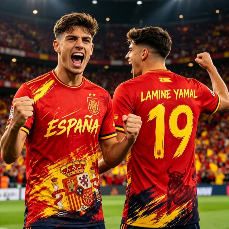 2026 Two Stars Spain Champion Football Jersey Summer Sports Training Breathable Quick Drying Sweatshirt T-shirt  FamilyMatching