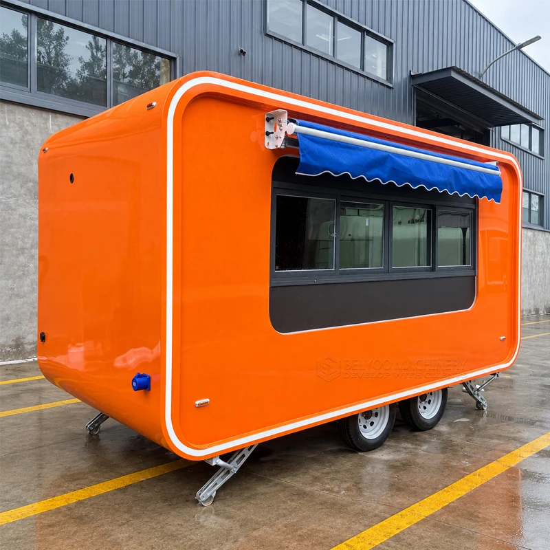 Commercial Food Truck Trailer Mobile Kitchen Fast Food Concession Trailer Custom Stainless Steel Catering Cart with Equipment view 3