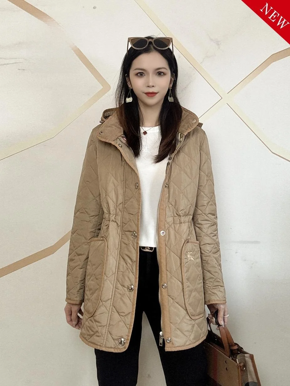 

Winter New Women's Cotton Jaet Quilted Pattern Casual Versatile Warm Faionable Mid-Length Long-Sve Cotton Coat