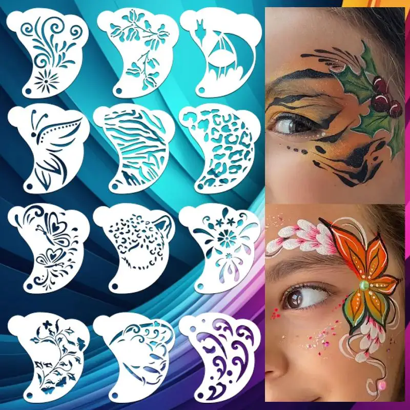 

Трафареты для рисования на лице, профессиональные трафареты для боди-арта, многоразовые, для взрослых и детей, простые в использовании шаблоны для вечеринок, инструменты для макияжа