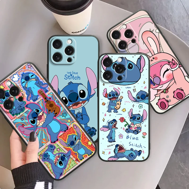 

Stitch Disney Fashion Cute For iPhone 15 14 13 12 11 XS XR X 8 7 SE Pro Max Plus Mini Black Soft Phone Case