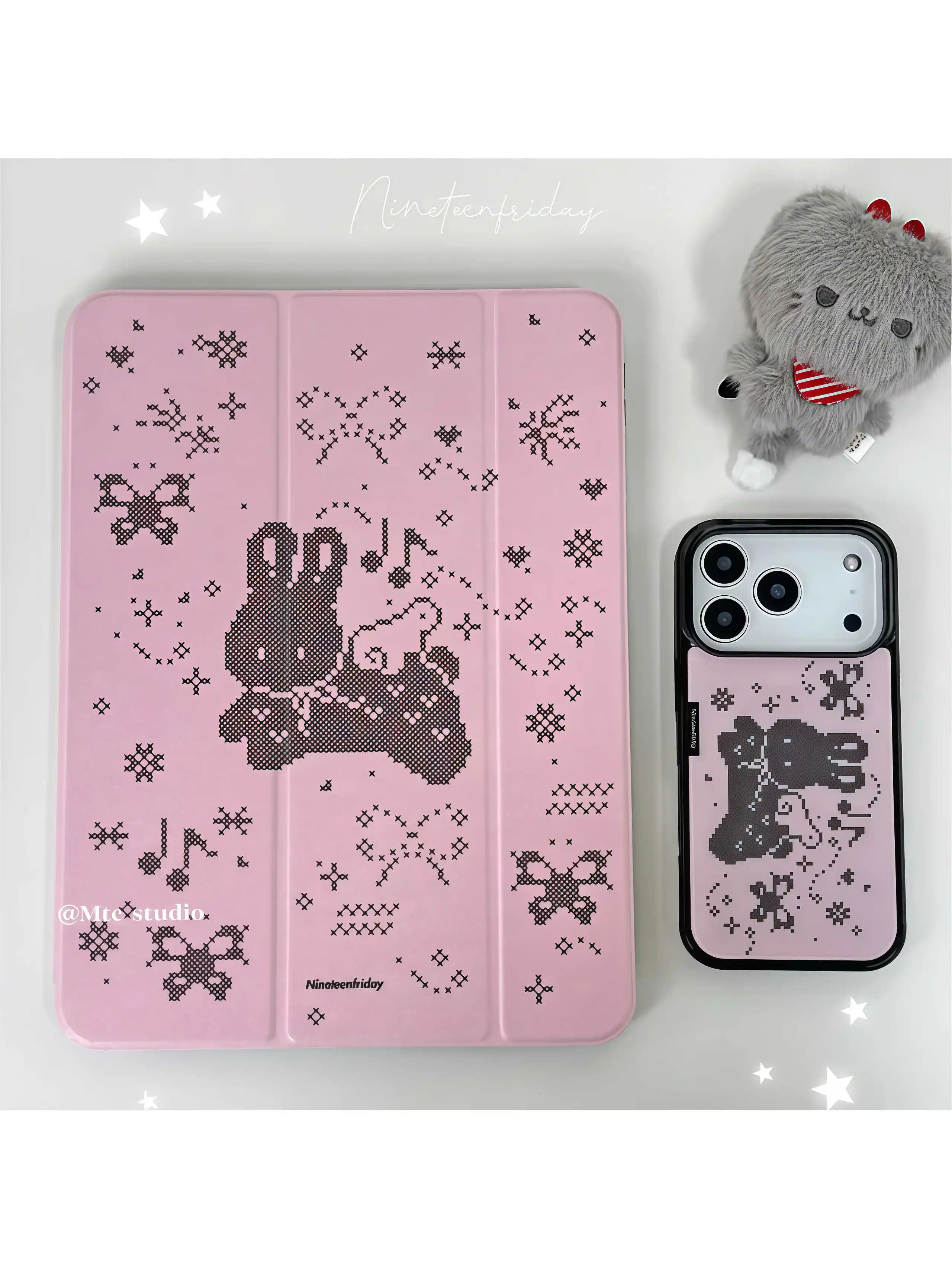 Korean Ins Pixel Pink Lace Rabbit Girl Cute Tablet Case For Samsung Galaxy S 7 8 Plus S9 FE S 10 6 Lite P610 A9 Plus Y2K Case