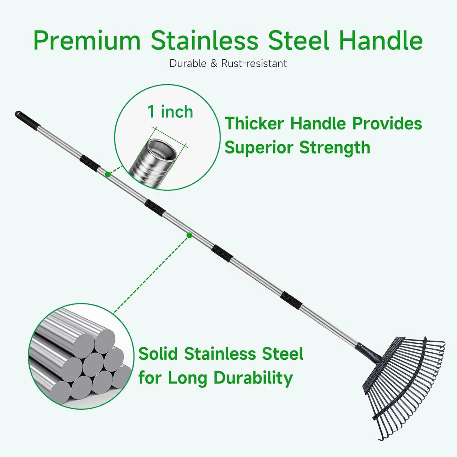 

Leaf Rake 24-Tine Cleaning Long Handle Hand Tools Lawn Yard Rake For Leaves Grass For Outdoor Farm Patio Field Gardening