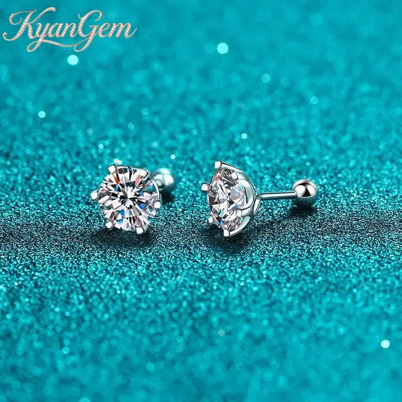 

Серьги KyanGem из платины PT950 с муассанитом, инкрустированные золотом 18 карат, 0.3-0.5-1-2 карата, с шестикрапковой закрепкой на винтовой застежке