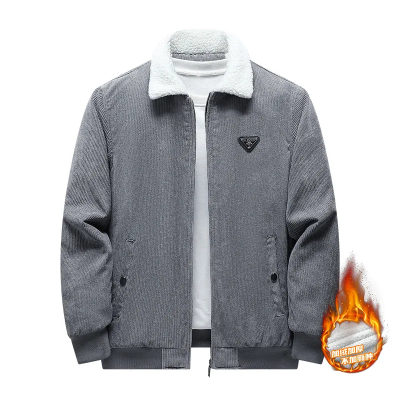 

Зимняя мужская модная повседневная флисовая вельветовая утепленная куртка с воротником-стойкой и лацканами из овечьей шерсти