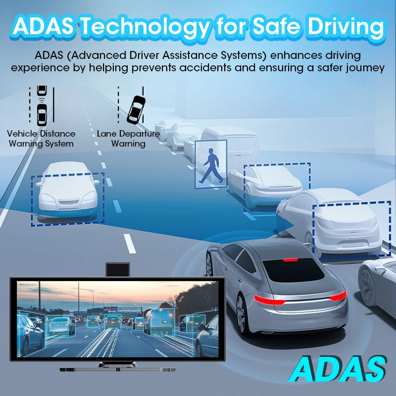Develuck 11.26 بوصة ADAS Car DVR 4K Dash cam 350 °   كاميرا أمامية قابلة للدوران Carplay Android Auto Dual Lens Registrar Siri Voice Control