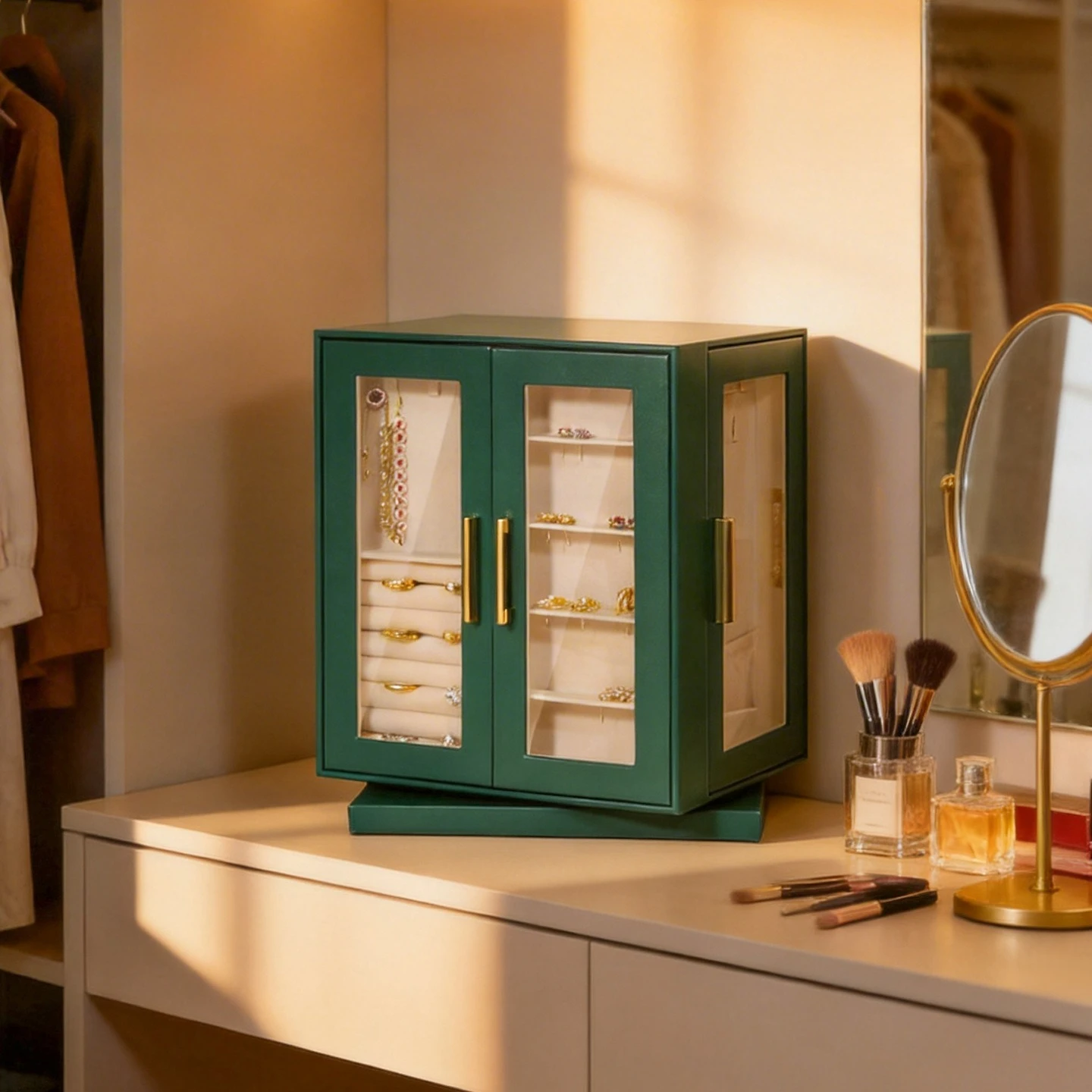 High-end jewelry box large capacity rotatable jewelry box earrings ring necklace storage box