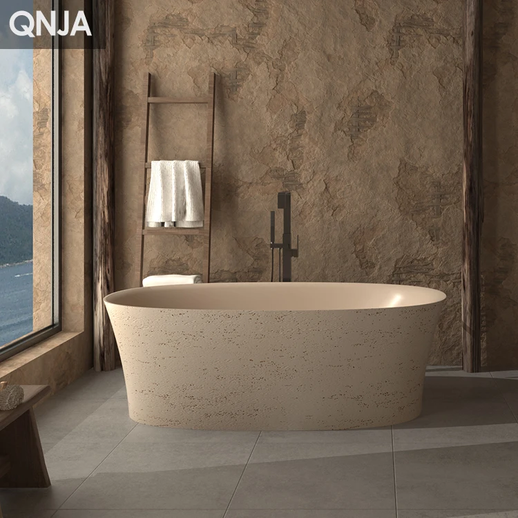 Factory Travertine Artificial Cave Stone Oval Freestanding Bathtub Modern Simple Hotel Villa High-end Bathroom