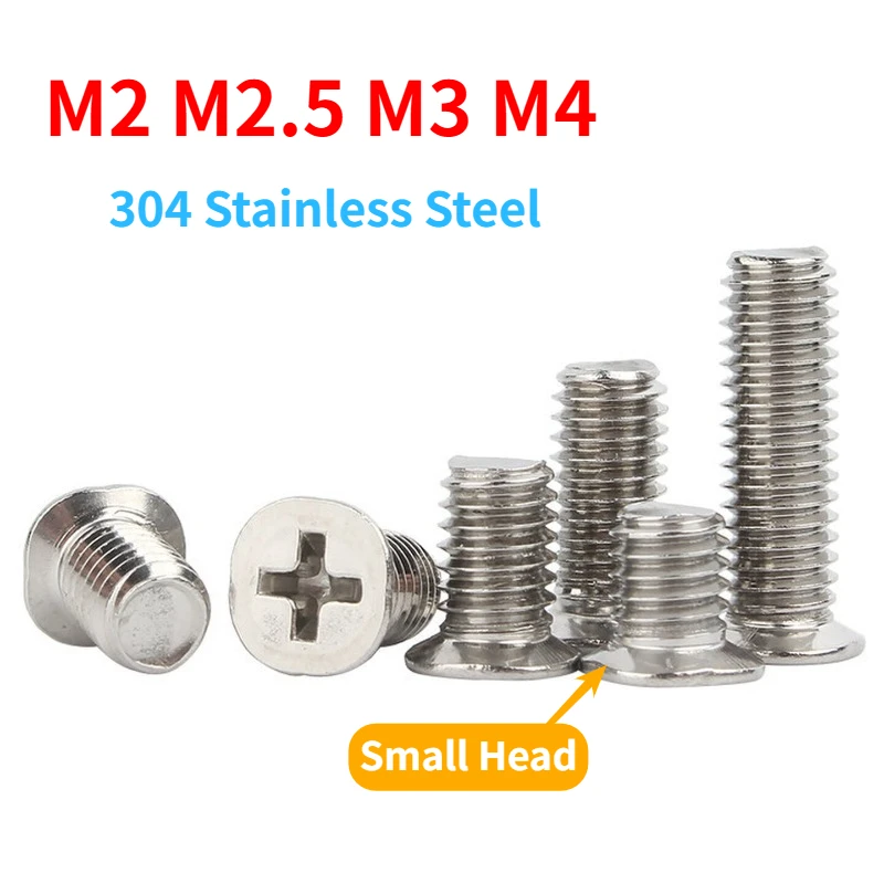 60-210pcs M2 M2.5 M3 M4 304 Stainless Steel Small Head Cross Bolt Phillips Flat Countersunk Head Screw