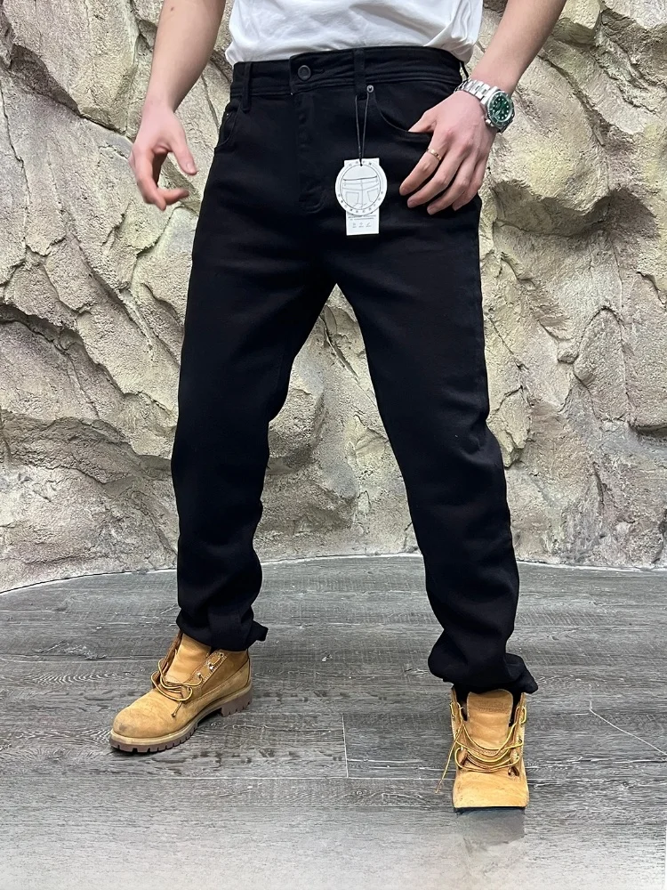 

Italian Black Cow Series Luxury Hair Casual Men's Elastic Jeans Straight Leg Cotton Polyester Blend Business Casual