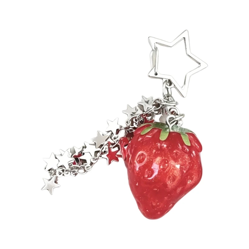 195C Acrylic Strawberry Keychain Charm for Keys and Bags, Fruit Pendant Accent with Lightweight Daily Carry for