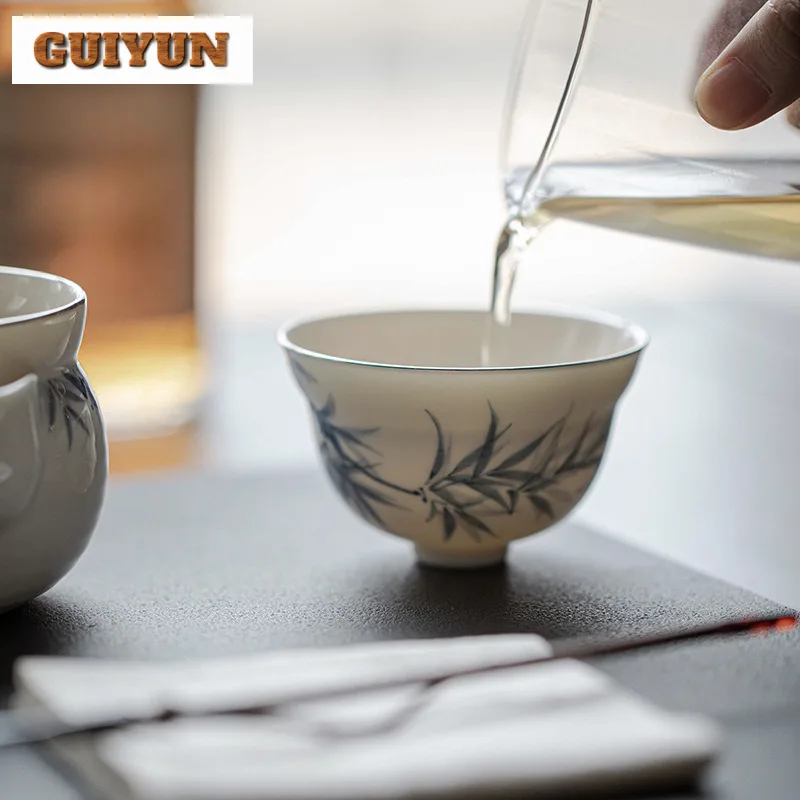 

90ML Hand Drawn Blue And White Bamboo Gourd Teacup Luxury Tea Bowl Cup For Tea Smelling Cup Chazhan Master Cups For Tea Supplies