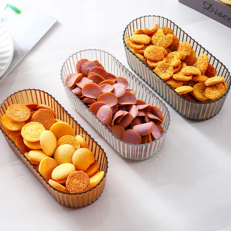 Plato de fruta en forma de U para mascotas a rayas transparentes INS Wind, bandeja para aperitivos para sala de estar, plato de fruta de almacenamiento multifuncional