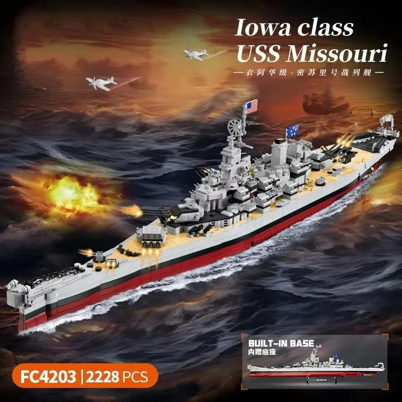 

2228PCS Military WW2 US Missouri Battleship Building Blocks Set with 4 Figures Collection Display Model Toys for Boys Adult Kid