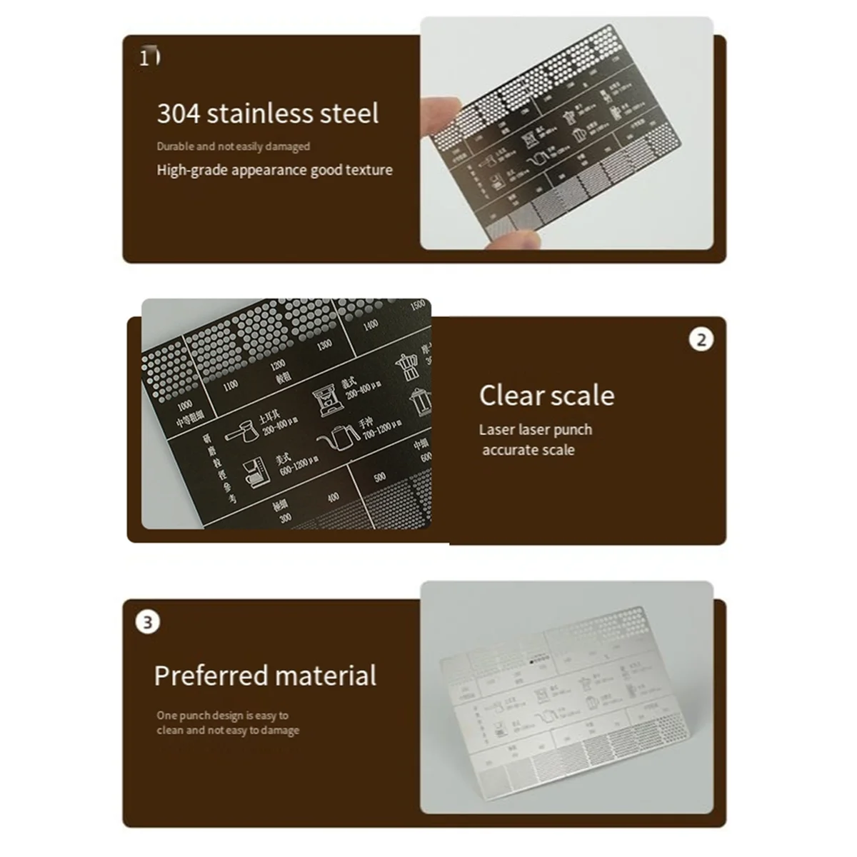 

The New Stainless Steel Coffee Reference Card Metal Coffee Size Ruler Professional Coffee Bean Grinder Accessories