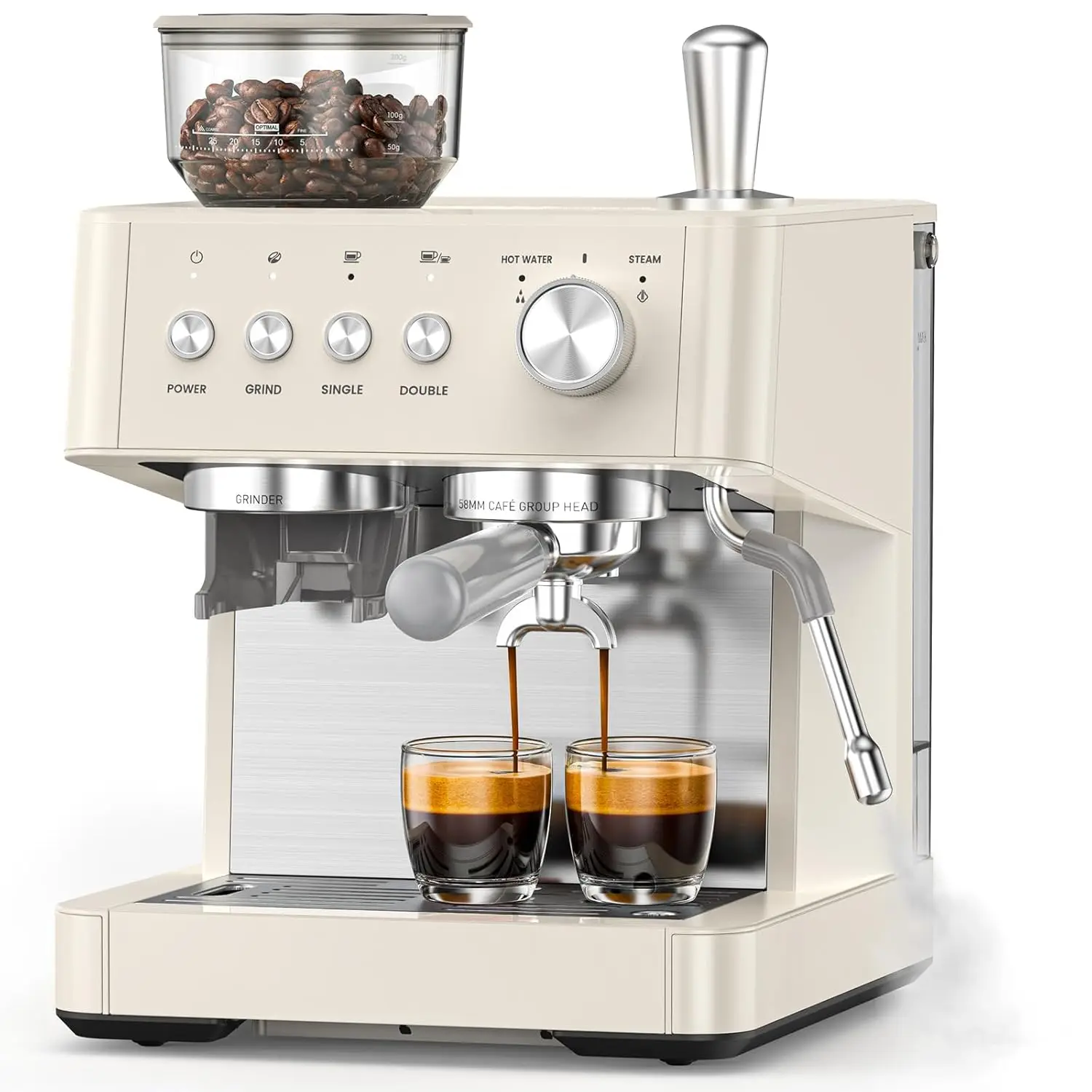 

(2026 Upgrade) 15 Bar Espresso Machine with Built-in Anti-Clog Coffee Grinder, Expresso Coffee Machines with Milk Steam