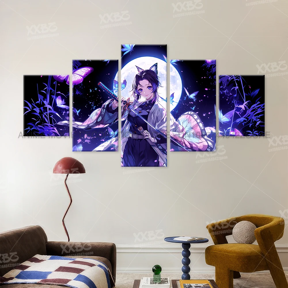 5 Stücke Anime Wandkunst Leinwand Malerei Bild Drucken Wohnkultur Dämon Slayer Kochou Shinobu Charakter Poster Zimmer Rahmenloses Wandbild – Detail 4