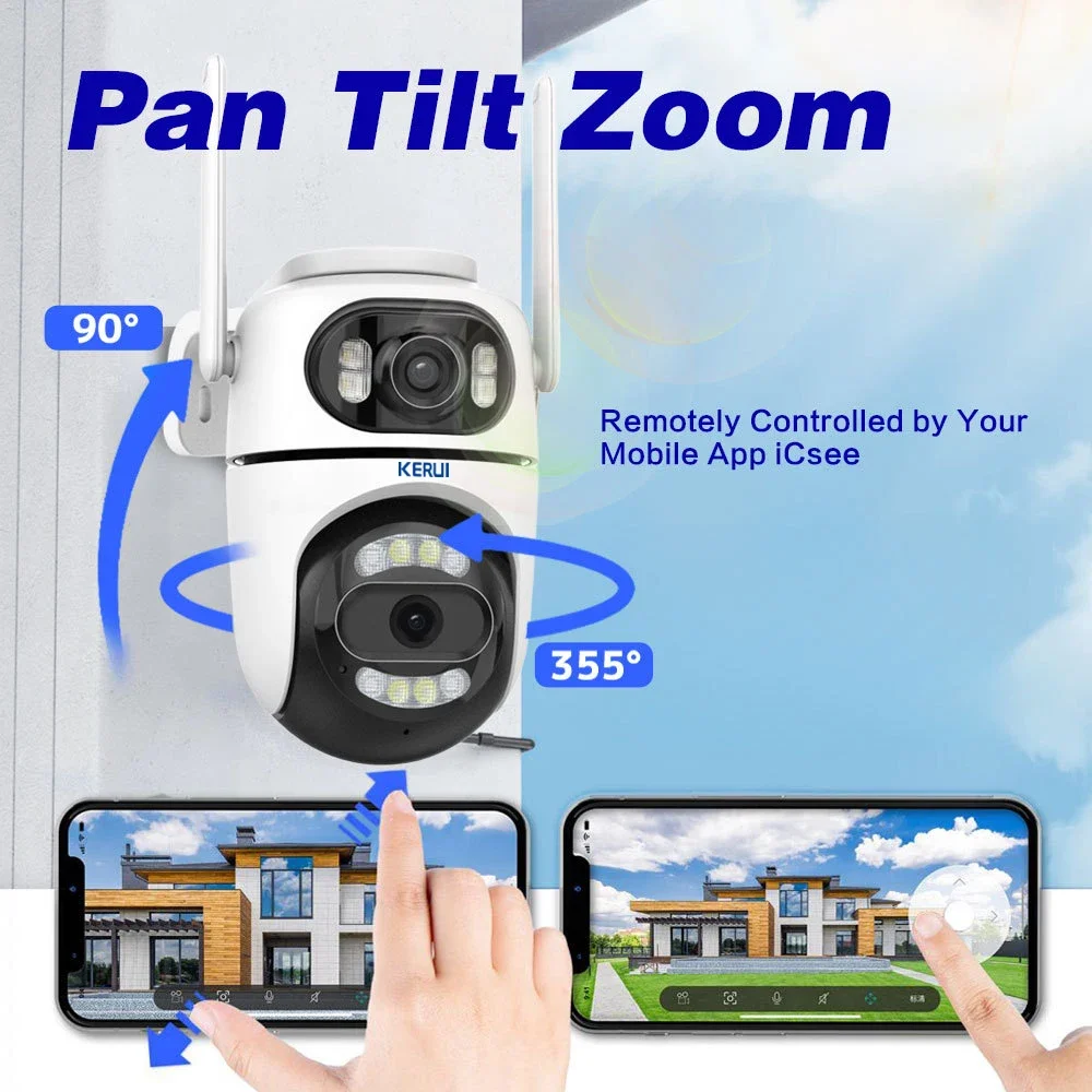 KERUI Wireless 4MP WiFi IP Camera Outdoor Dual Lens Dual Screen Home Security CCTV Video Surveillance Human Detect Icsee APP