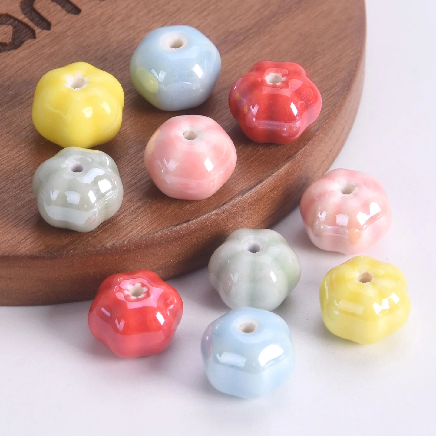 10pcs Pumpkin Rondelle Shape 13x10mm Handmade Glazed Ceramic Porcelain Loose Beads For Jewelry Making DIY Crafts Findings