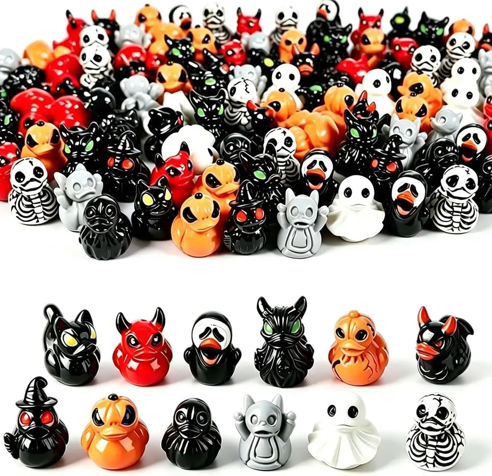 30/50Pcs Mini Resin Halloween Ducks and Ghost Miniatures Figurines Bulk for Garden Fairy Micro Landscape Home DIY Decoration