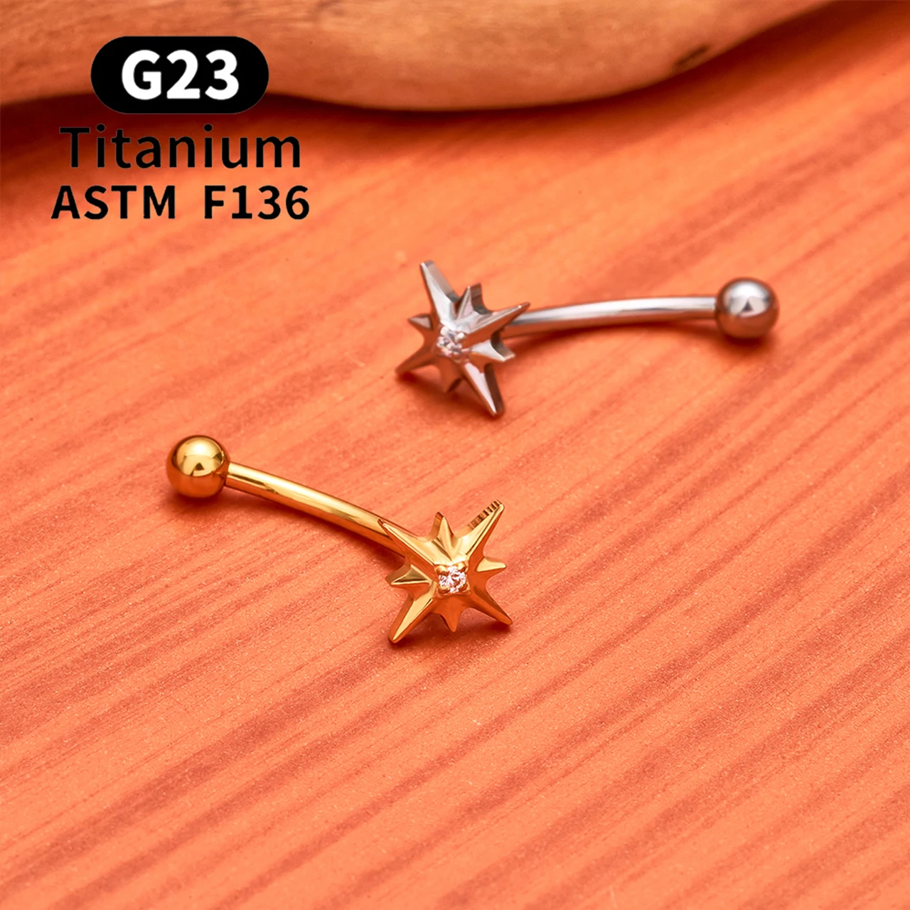 ASTM F136 Titan Hexagramm Rook Ohrring Gebogene Barbell Bauchnabelringe 16G CZ Innengewinde Augenbrauenring Körperschmuck – Detail 6
