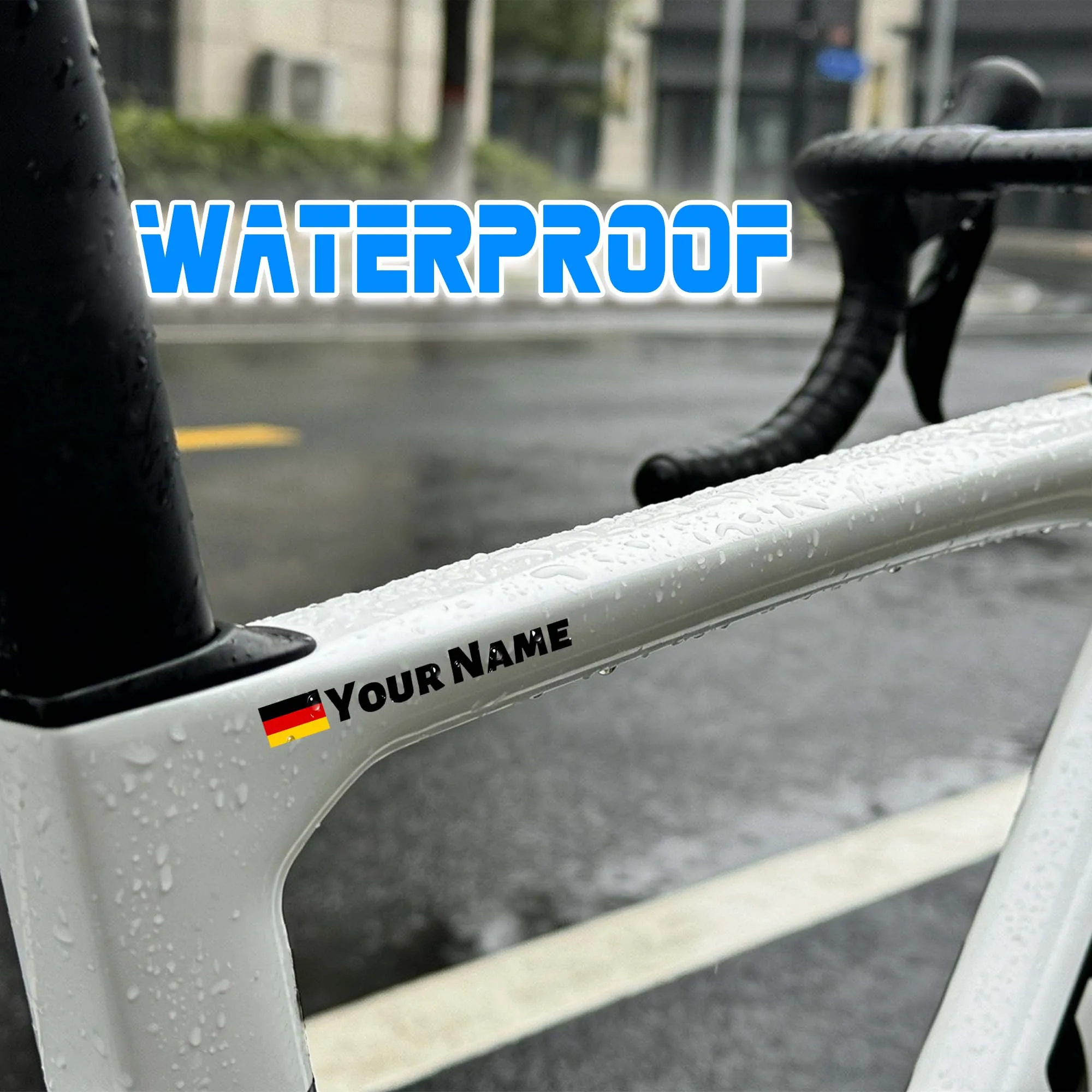 3PCS Custom Flag & Name Bicycle Frame Stickers Waterproof High-quality for MTB Bike Top Tube Helmet Motorcycle Vinyl Decals image 6