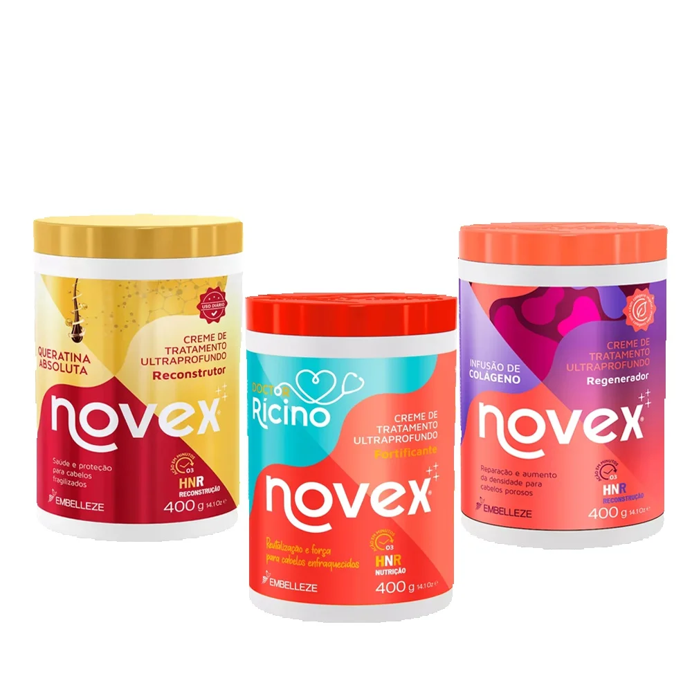 Novex Schedule Kit 400g Dr. Ricino + Querat Abso + Collagen (Hid. + Rec. + Nut)