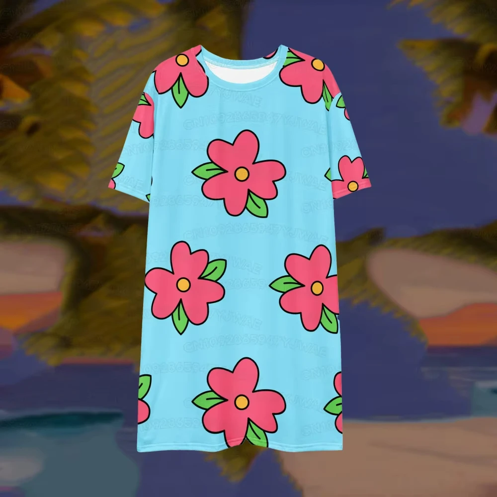 Summer Women's Men's Homer Simpson Muumuu Dress Pink Floral T-Shirt Dress Costume Short Sleeve Pajamas Casual Dress