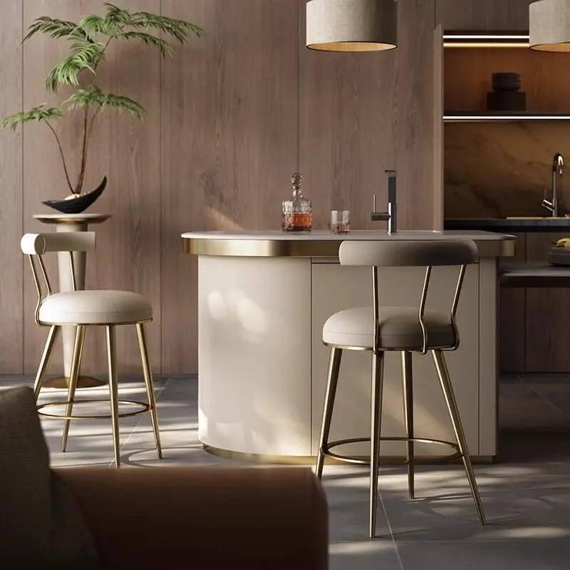Silla de Barra Alta de Metal, Silla de Barra de Madera de Lujo Estilo Nórdico, Silla de Barra Relajante de Madera Maciza para Interiores, Bancos para Barra, Muebles de Cocina