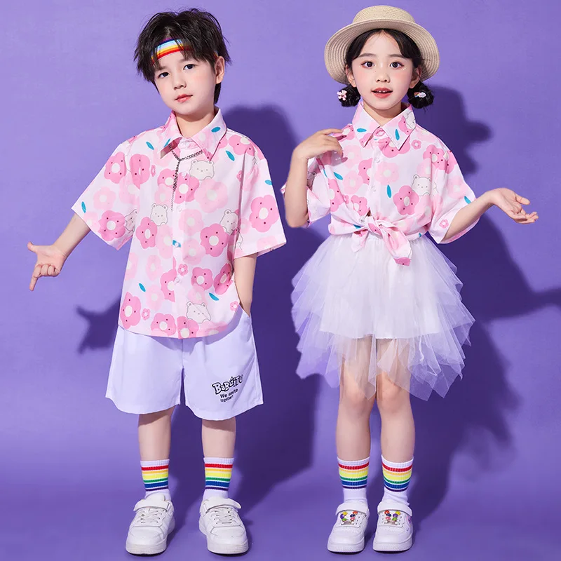 Children's Cheerleading Performance Clothing Kindergarten Cute Performance Clothing Primary School Student Flower Shirt Choral D