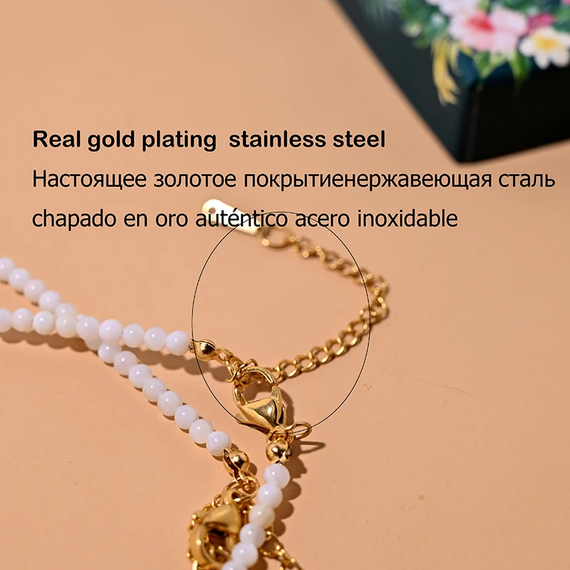 MOON GIRL Natural Shell Beads Heart Choker Fashion Stainless Steel Necklace for Women Copper Star Collares Para Mujer image 3