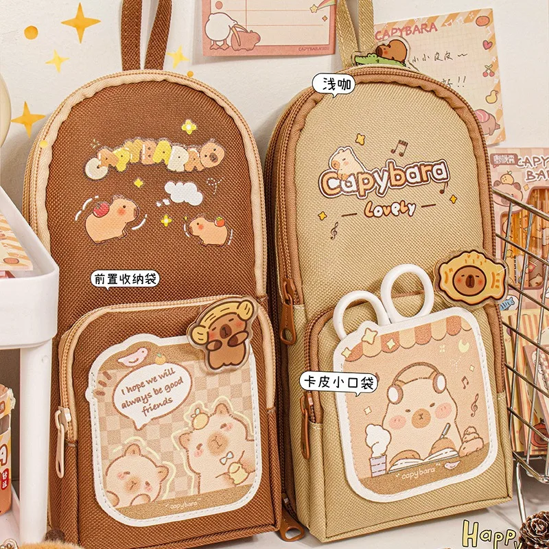 Imagem -04 - Capivara Grande Capacidade Papelaria Bolsa para Meninas Material Escolar Lápis Kawaii Cases Volta às Aulas