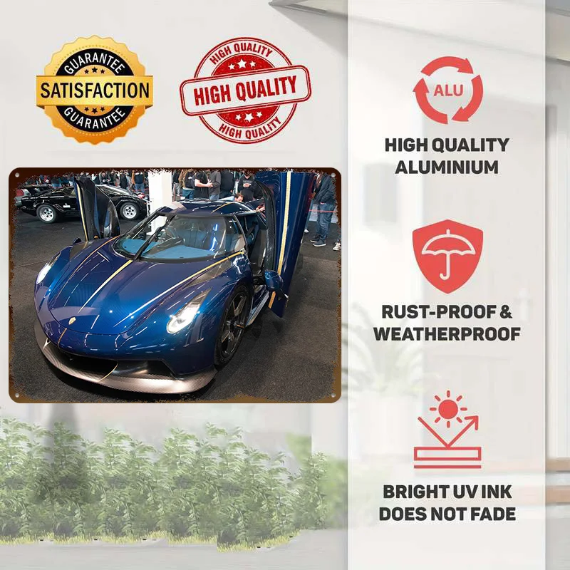 Blue Carbon Fiber Hypercar With Doors Poster Customized Vintage Metal Signs Wall Art Retro Tin Plaque for Home Decoration Gaming