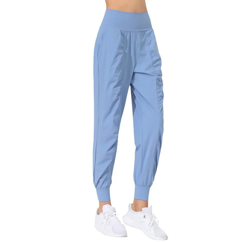 Pantalones de Yoga sueltos para mujer, pantalones de Yoga delgados, de secado rápido, dobladillo plisado, atados, para correr, Fitness, Capris con