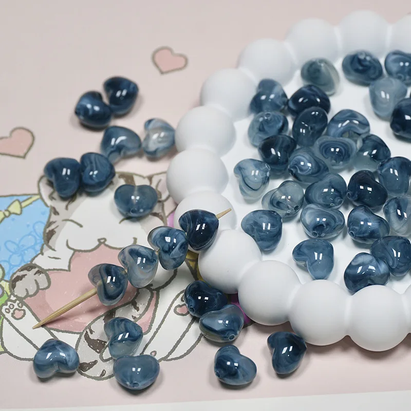 50PCS 10mm Resin Dyeing Heart Beads For Jewelry Making Love Beads Necklace Bracelet Keychain Craft DIY Supplie Accessory