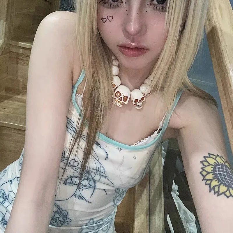 Karrram Y2k Aesthetics Cami Top Fairycore Anime Print Camisole 2000s Kawaii Crop Top Japanese Harajuku Tank Tops Grunge E-girls