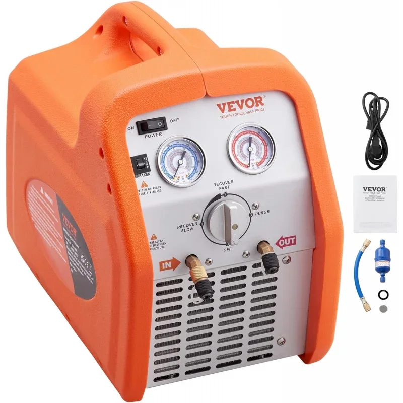 Portable 3/4 HP Refrigerant Recovery Machine - AC Recovery Machine with High Pressure Protection 120V 60Hz Recovery Machine HVAC