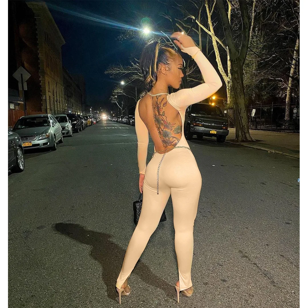 Long Sleeve One Piece Jumpsuits Solid Elegant Luxury Party Outfit Bodycon Fall Winter Clothes 2022 Women Club Jumpsuit Bodysuit
