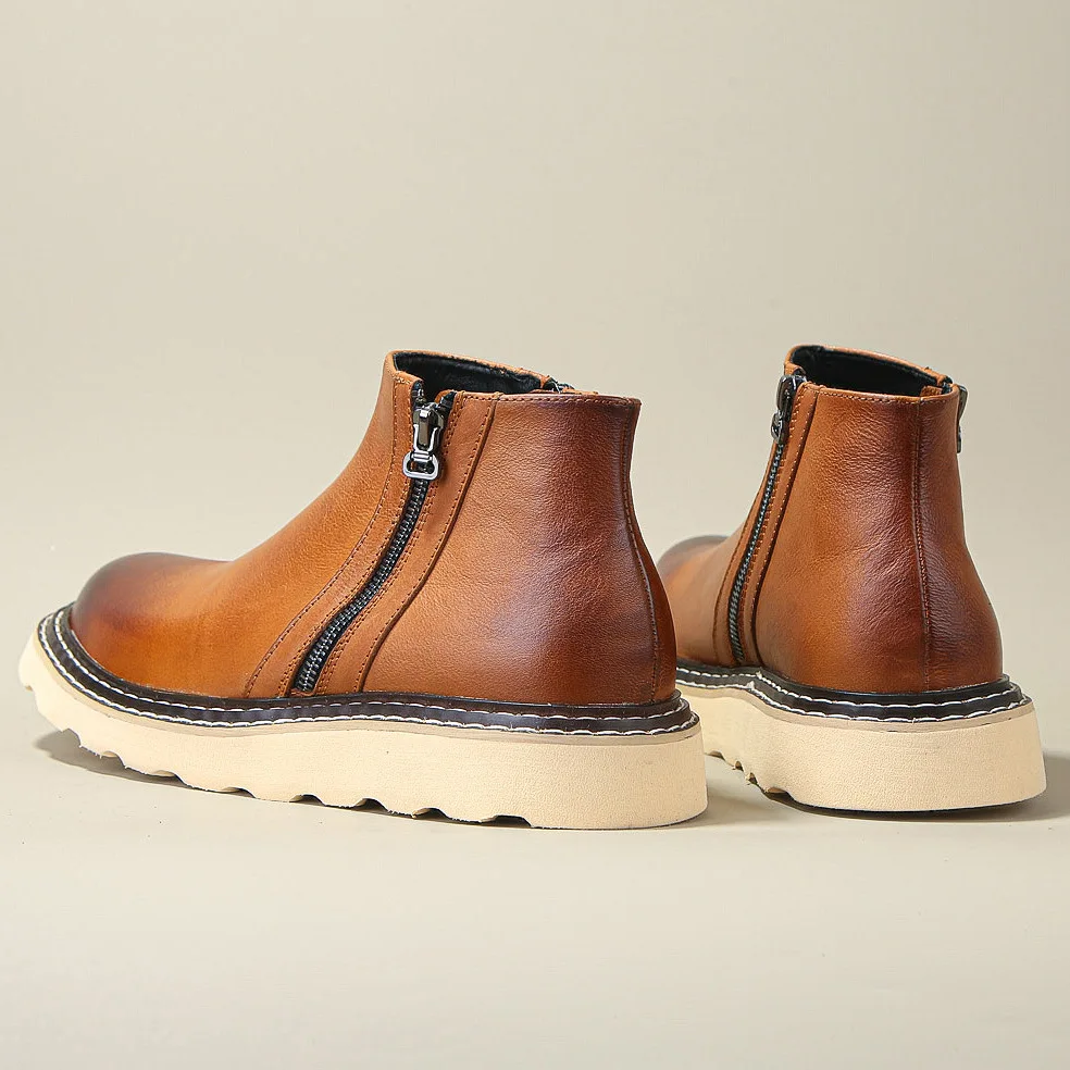 New Handmade High Quality Men Ankle Boots Vintage British Casual Business Cow Leather Chelsea Boots Tooling Shoes Fashion