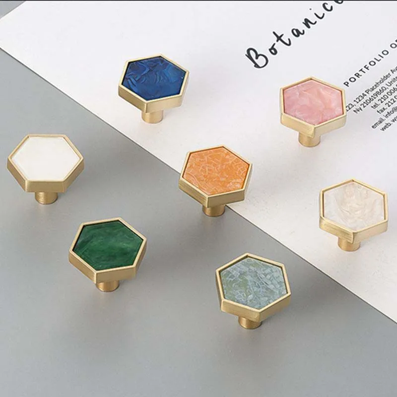 Shell Hexagonal Drawer Cabinet Door Wardrobe Brass Single Hole Door Handle Simple Personality Creative Shell Nordic Small Handle
