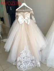 Robe Bouffante en Dentelle Ivoire pour Fille, à Manches sulf, Tenue de Soirée de Mariage, Tulle, pour Première Communion