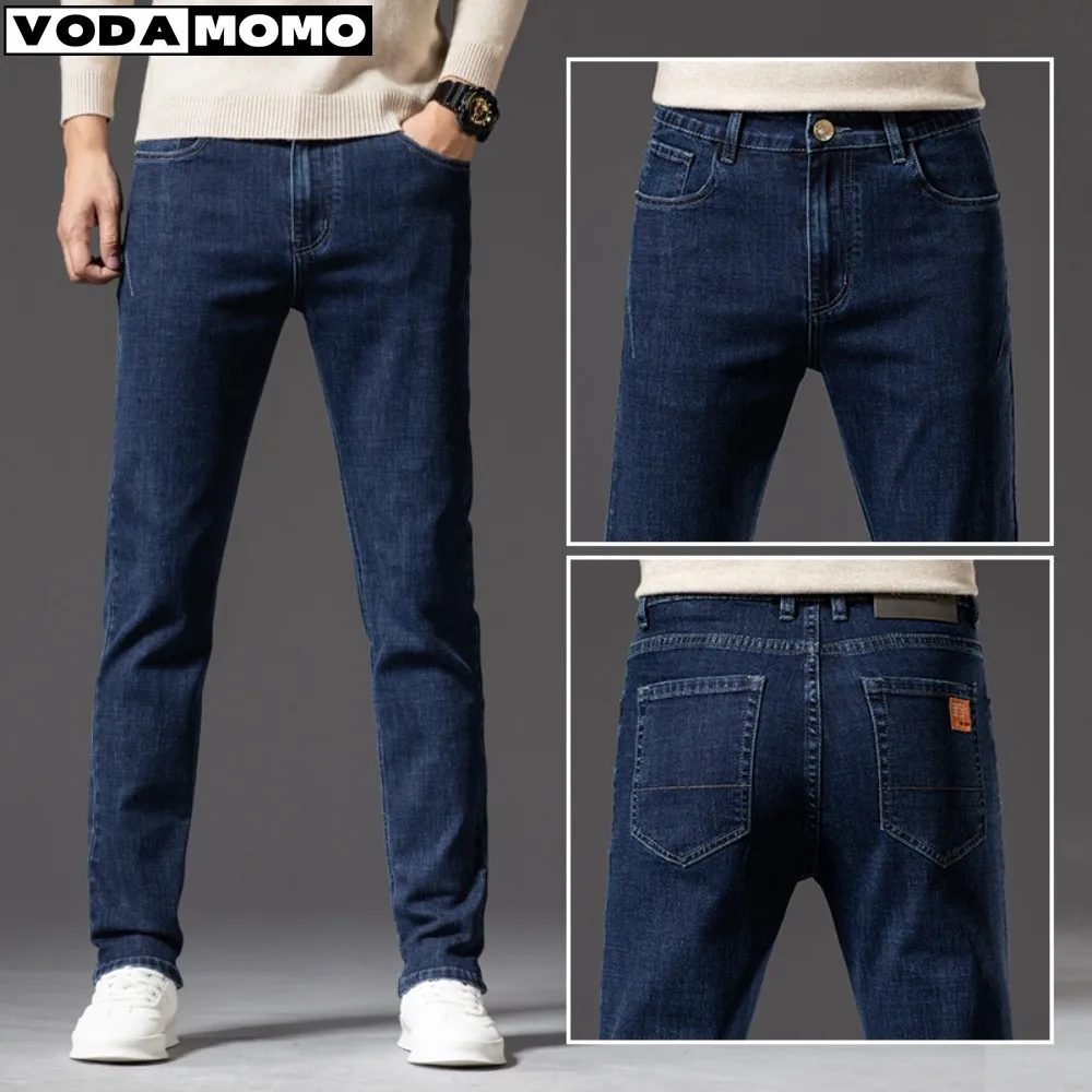 2023 Spring Autumn New Straight Leg Men Jeans Stretch Fit Trousers Classic Y2k Clothes Men Zipper  Denim Baggy Black Men Jeans