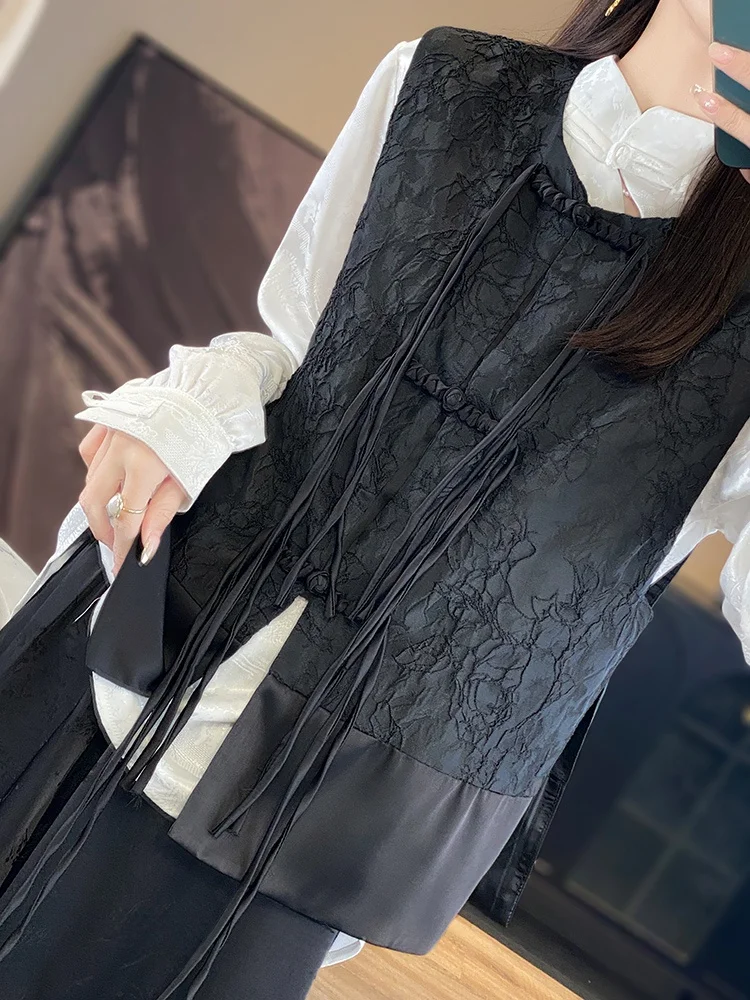 Slim Fit Chinese Style Women's Vest Autumn Fashionable Thin Model Button Embellished National Trend Business Casual Pure Color