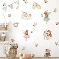 Watercolor Unicorn Fairy Bear Rainbow Wall Stickers Baby Room Wall Decoration Children Room Decor Bedroom Living Room