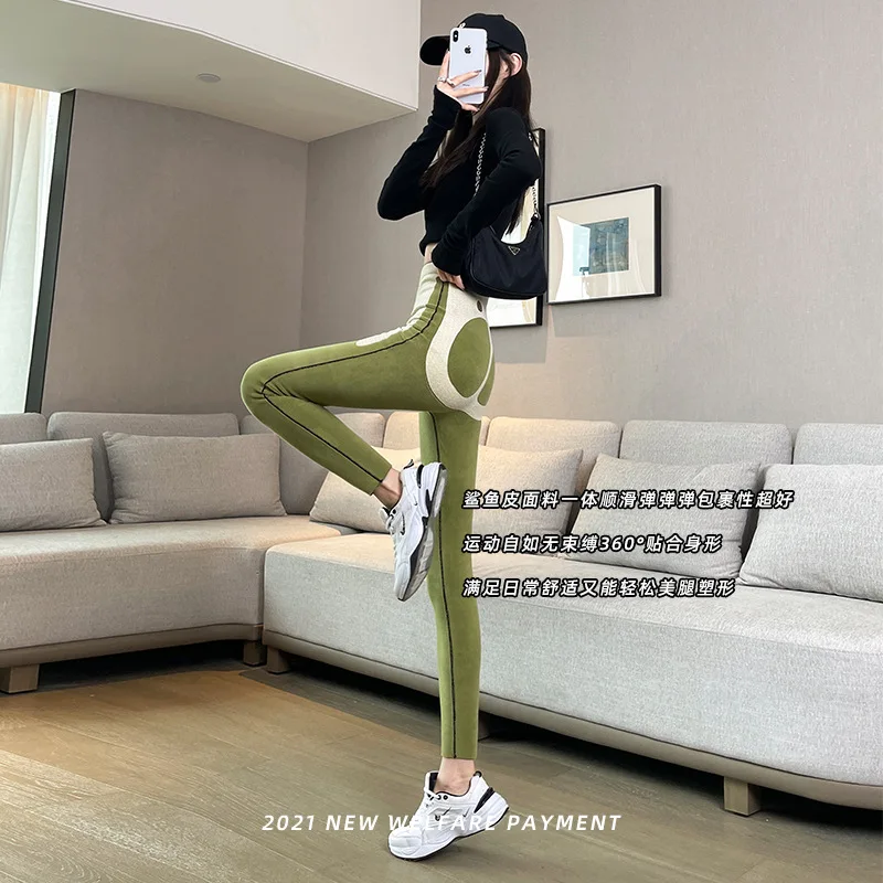 Velvet Thickening Women's 2022 Autumn and Winter New High Waist Belly Tightening Hip Lift Shark Pants Seamless Yoga Leggings