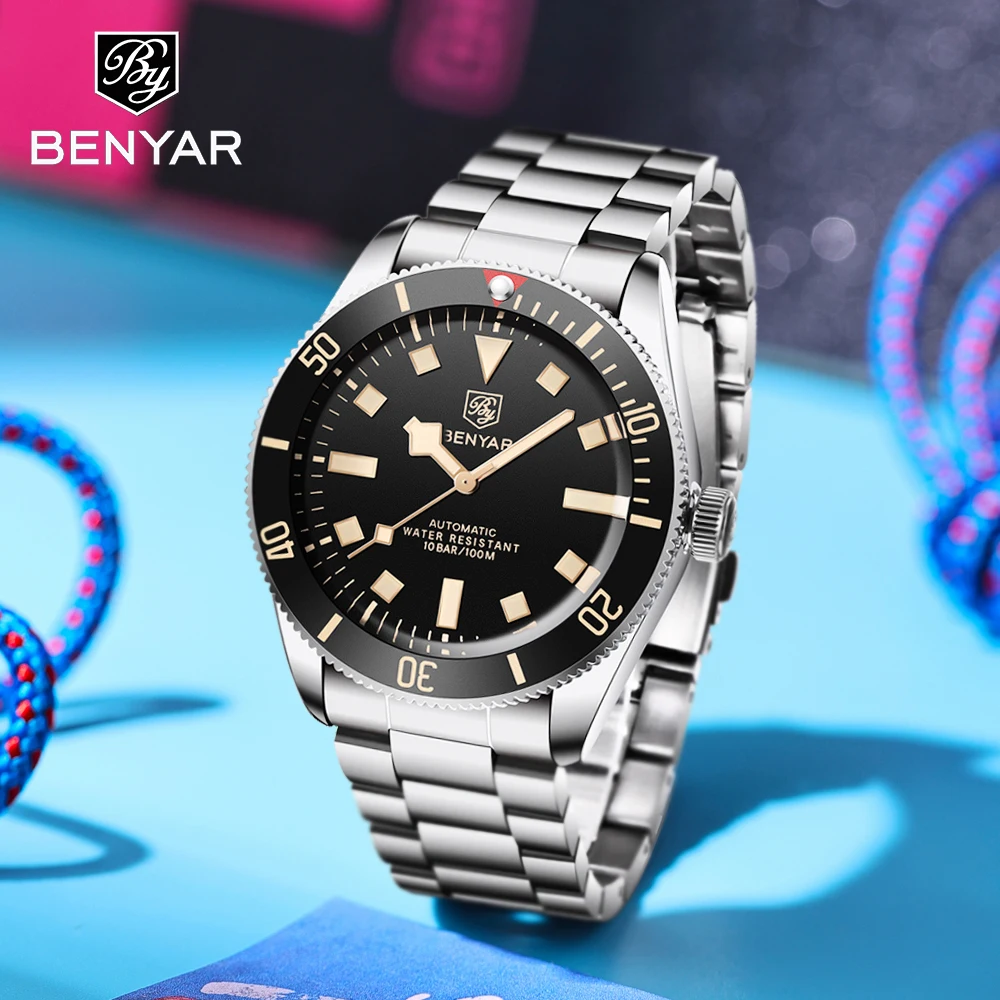BENYAR BB58 ساعات رجالية ميكانيكية أوتوماتيكية ساعة رياضية للرجال 2025 الفولاذ المقاوم للصدأ مقاوم للماء الأعمال ساعة مضيئة