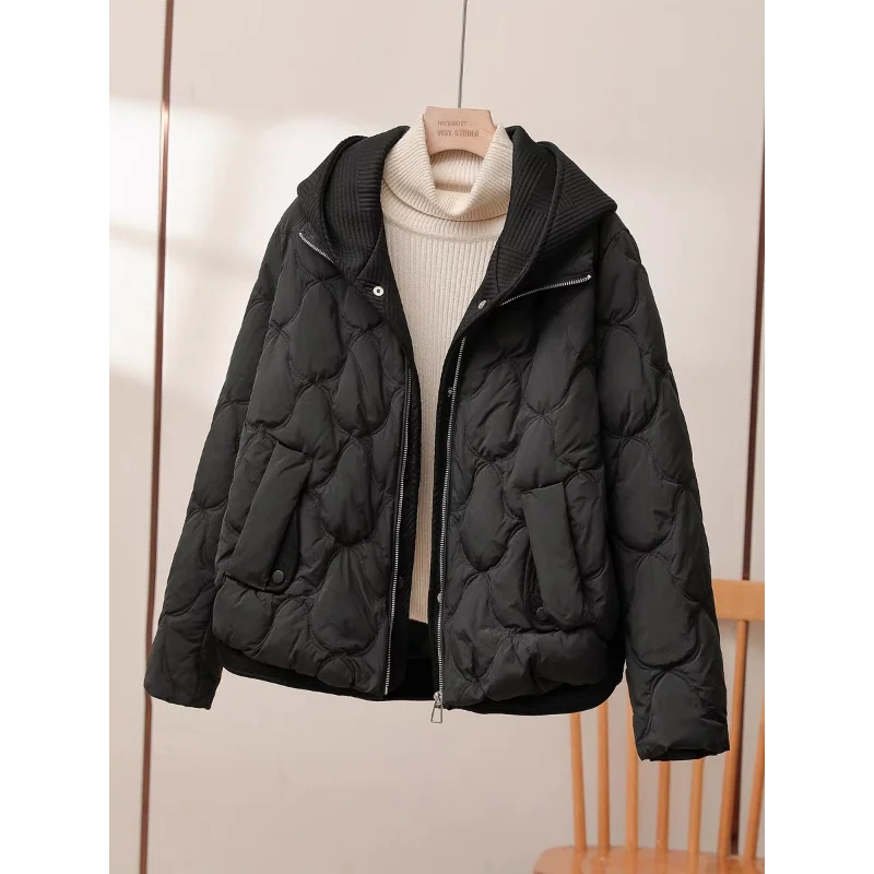 Hooded Jacket for Women, Fake Two Pieces Coat, Casual Korean Style, Short Coats, Warm Traf, Autumn and Winter, Y2k