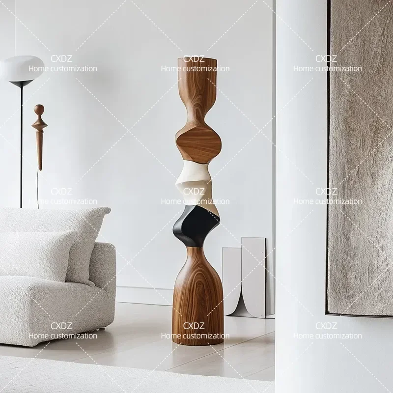 Wood Carving Floor to Ceiling Large Abstract Sculpture Artwork Vertical Decoration for Hotel Model Room Sales Office Entrance