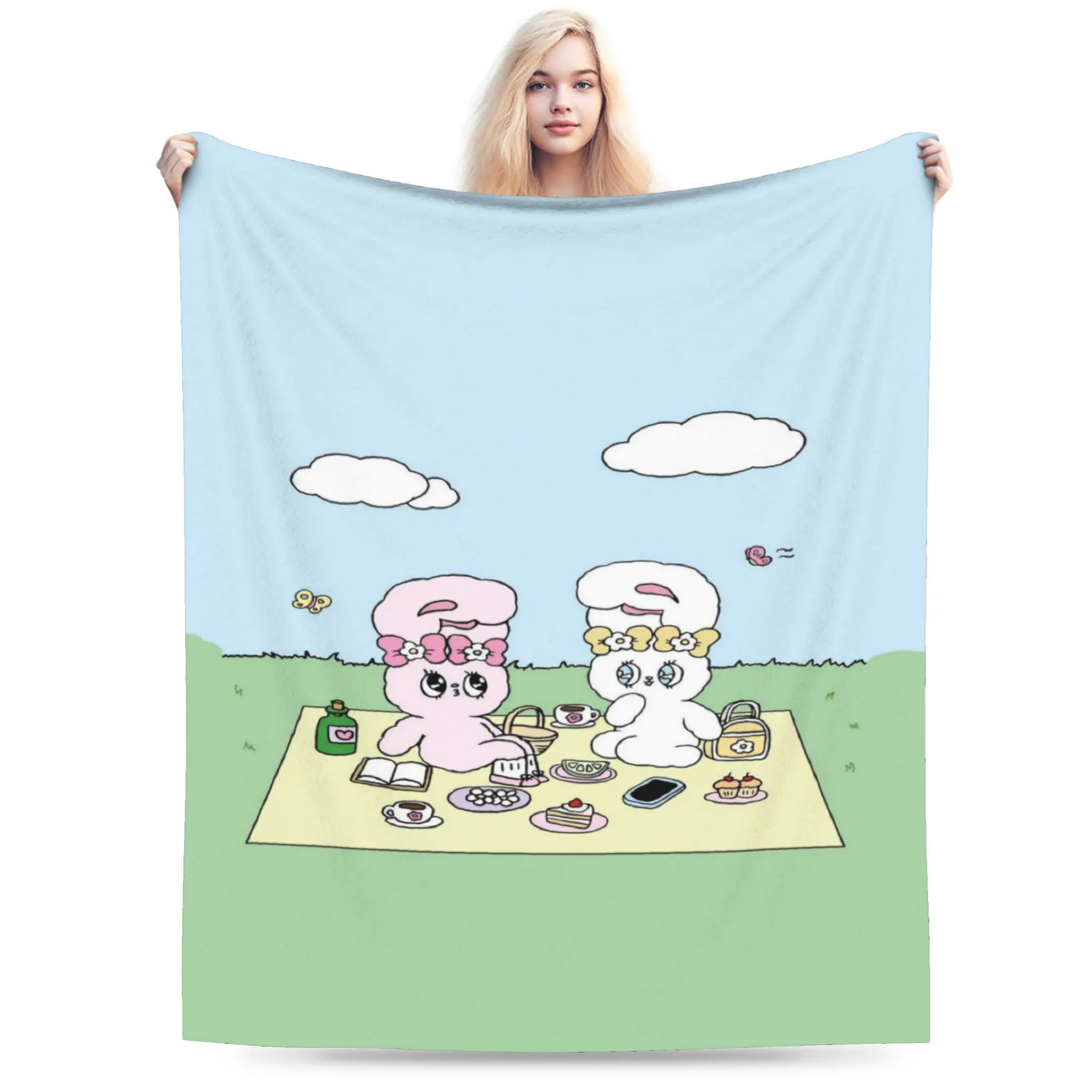 Esther Bunny cartoon rabbit Blanket Multi-size Soft Fuzzy Plush  Throw Blankets for Couch Sofa and Bed