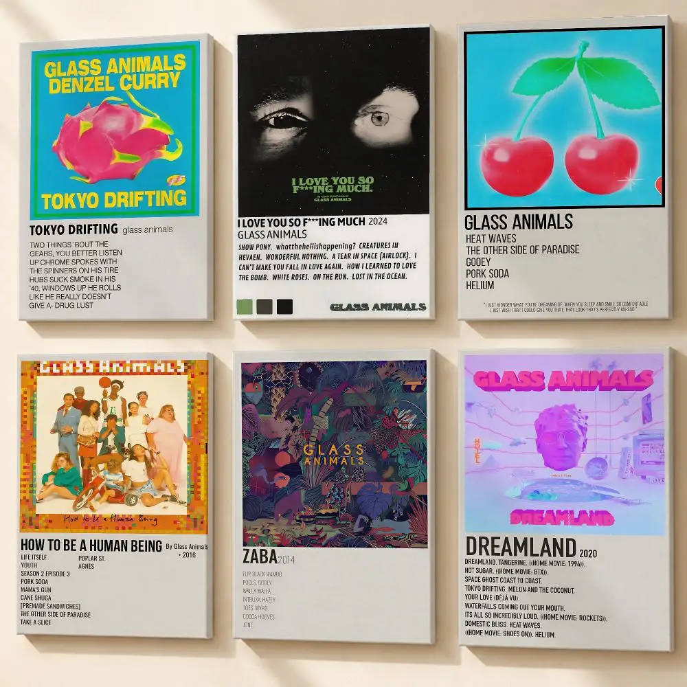 G-Glass Animals Album Framed Wall Painting Ready to Hang Canvas Art Poster for Living Room Bedroom Home Decor Decals